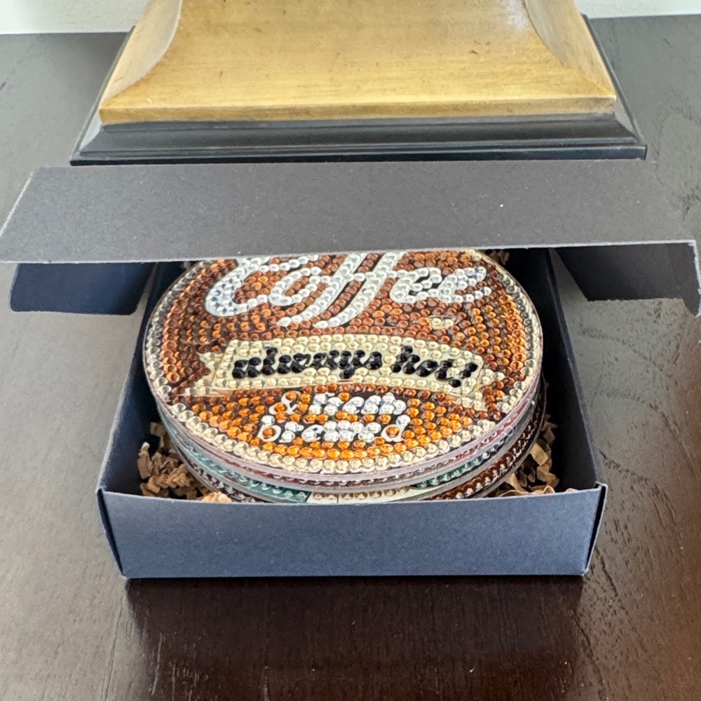 Gift-Ready Coffee Coaster Set w/Holder – Kitchen & Hostess Gift – Set of 4 - Picture 5 of 6